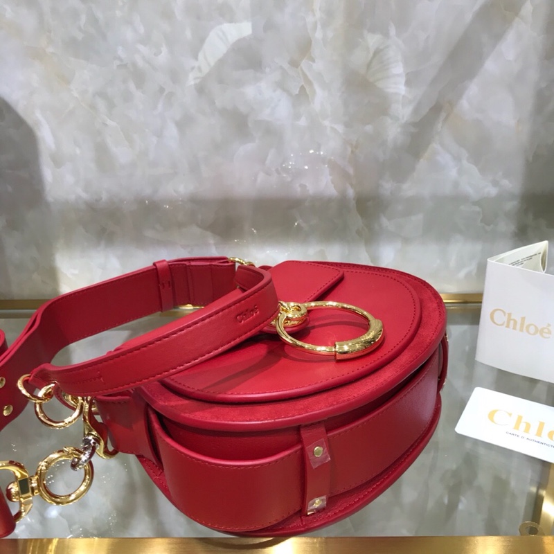 Chloe Small Tess Shoulder Bag In Red Shiny Calfskin Leather